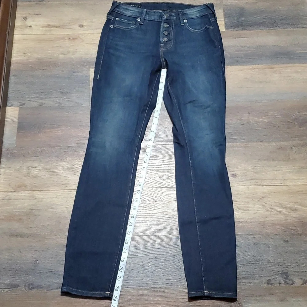 True religion Halle high rise super skinny dark distressed wash button fly jeans